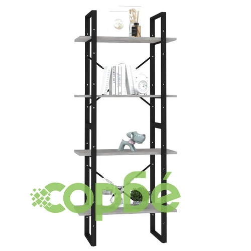 4-етажна библиотека, бетонно сива, 60x30x140см, инженерно дърво ➤ топ цена ➤ sorbe.bg