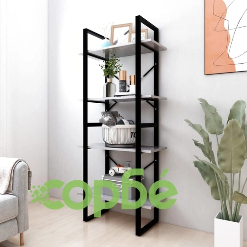 4-етажна библиотека, бетонно сива, 60x30x140см, инженерно дърво ➤ топ цена ➤ sorbe.bg