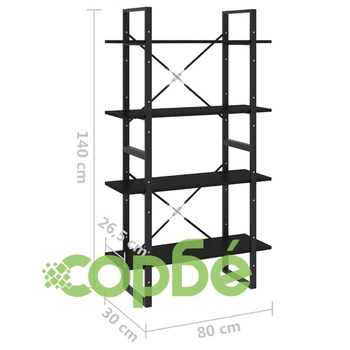 4-етажна библиотека, черна, 80x30x140 см, инженерно дърво ➤ топ цена ➤ sorbe.bg