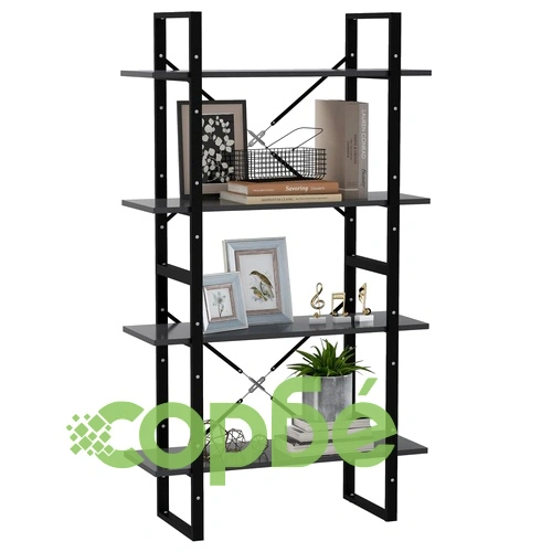 4-етажна библиотека, сива, 80x30x140 см, инженерно дърво ➤ топ цена ➤ sorbe.bg