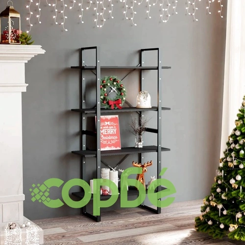 4-етажна библиотека, сива, 80x30x140 см, инженерно дърво ➤ топ цена ➤ sorbe.bg