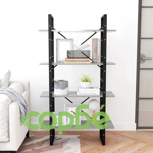 4-етажна библиотека, бетонно сив, 80x30x140 см, инженерно дърво ➤ топ цена ➤ sorbe.bg