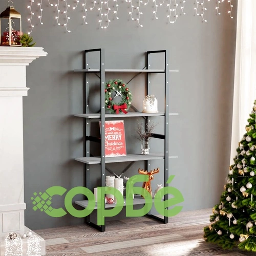 4-етажна библиотека, бетонно сив, 80x30x140 см, инженерно дърво ➤ топ цена ➤ sorbe.bg