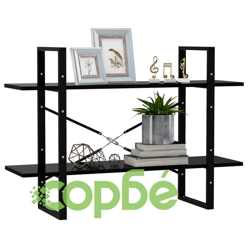 2-етажна библиотека, черна, 100x30x70 см, инженерно дърво ➤ топ цена ➤ sorbe.bg