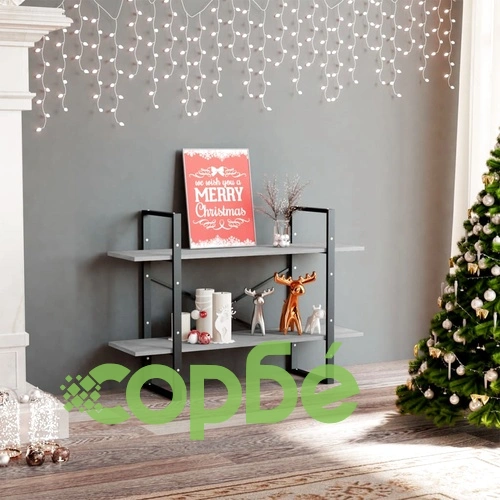 2-етажна библиотека, бетонно сив, 100x30x70 см, инженерно дърво ➤ топ цена ➤ sorbe.bg