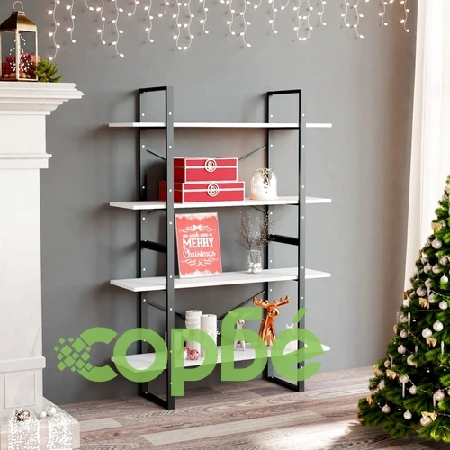 4-етажна библиотека, бял, 100x30x140 см, инженерно дърво ➤ топ цена ➤ sorbe.bg