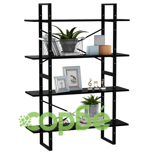 4-етажна библиотека, черна, 100x30x140 см, инженерно дърво ➤ топ цена ➤ sorbe.bg