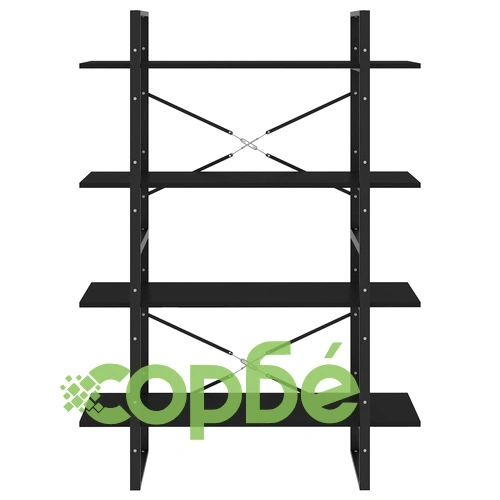 4-етажна библиотека, черна, 100x30x140 см, инженерно дърво ➤ топ цена ➤ sorbe.bg