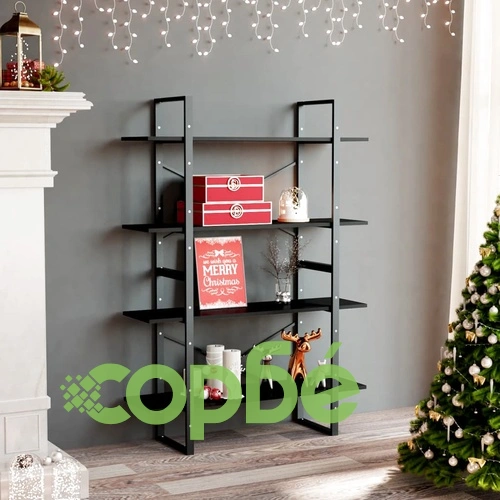 4-етажна библиотека, черна, 100x30x140 см, инженерно дърво ➤ топ цена ➤ sorbe.bg