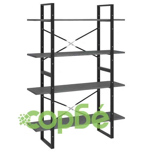 4-етажна библиотека, сива, 100x30x140 см, борово дърво масив ➤ топ цена ➤ sorbe.bg