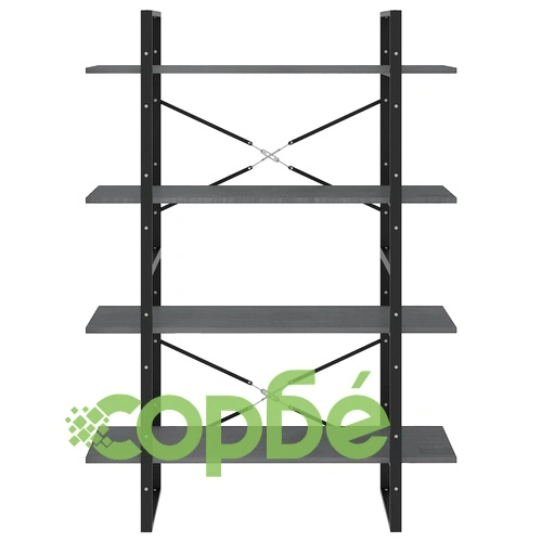 4-етажна библиотека, сива, 100x30x140 см, борово дърво масив ➤ топ цена ➤ sorbe.bg