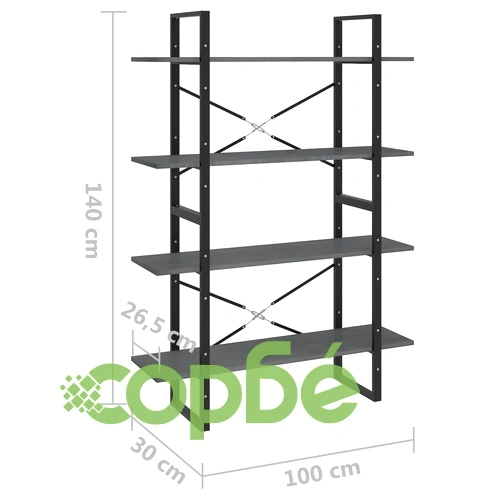4-етажна библиотека, сива, 100x30x140 см, борово дърво масив ➤ топ цена ➤ sorbe.bg