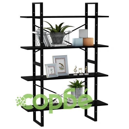 4-етажна библиотека, черна, 100x30x140 см, борово дърво масив ➤ топ цена ➤ sorbe.bg