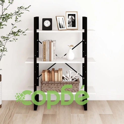 3-етажна библиотека, бяла, 80x30x105 см, борово дърво масив ➤ топ цена ➤ sorbe.bg