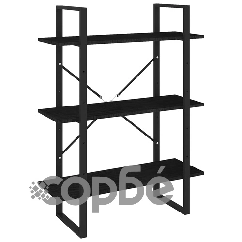 3-етажна библиотека, черна, 80x30x105 см, борово дърво масив ➤ топ цена ➤ sorbe.bg