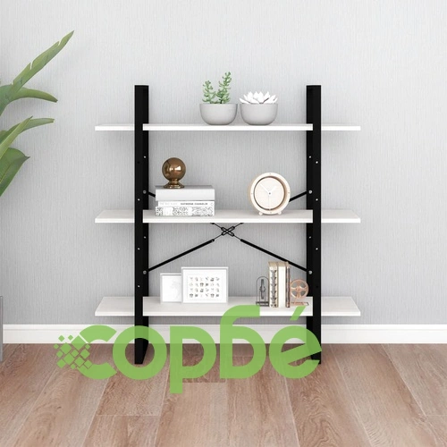 3-етажна библиотека, бяла, 100x30x105 см, борово дърво масив ➤ топ цена ➤ sorbe.bg