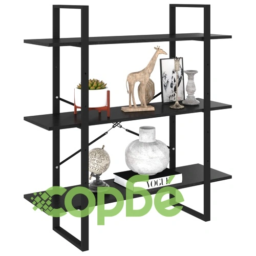 3-етажна библиотека, черна, 100x30x105 см, борово дърво масив ➤ топ цена ➤ sorbe.bg