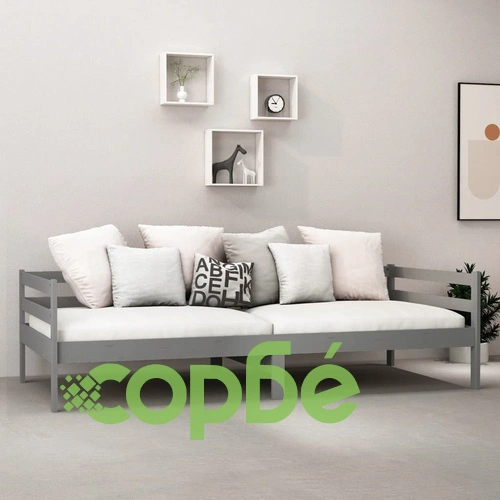 Дневно легло без матрак, сив, борово дърво масив, 90x200 см ➤ топ цена ➤ sorbe.bg