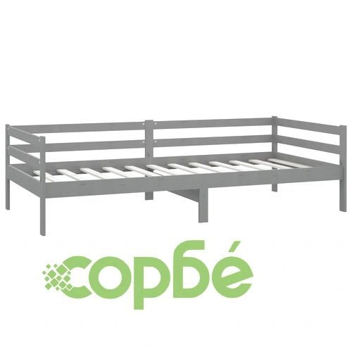 Дневно легло без матрак, сив, борово дърво масив, 90x200 см ➤ топ цена ➤ sorbe.bg