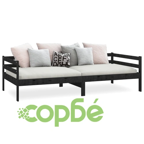 Дневно легло без матрак, черен, борово дърво масив, 90x200 см ➤ топ цена ➤ sorbe.bg