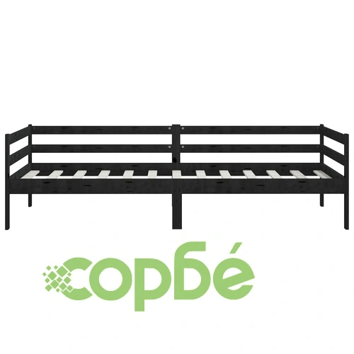 Дневно легло без матрак, черен, борово дърво масив, 90x200 см ➤ топ цена ➤ sorbe.bg
