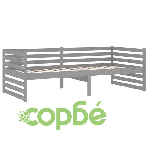 Дневно легло без матрак, сив, борово дърво масив, 90x200 см ➤ топ цена ➤ sorbe.bg