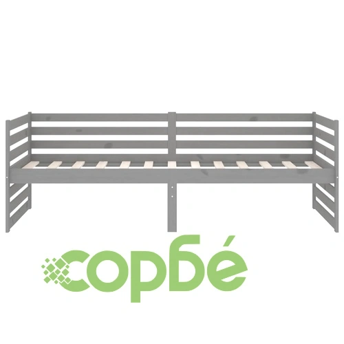 Дневно легло без матрак, сив, борово дърво масив, 90x200 см ➤ топ цена ➤ sorbe.bg