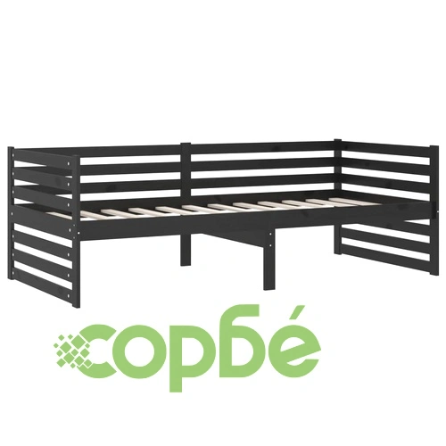 Дневно легло без матрак, черен, борово дърво масив, 90x200 см ➤ топ цена ➤ sorbe.bg