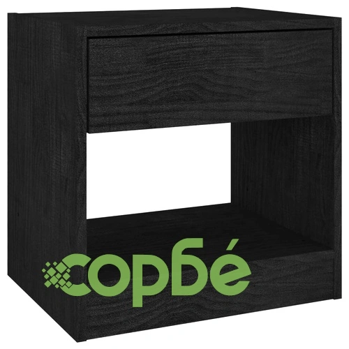 Нощно шкафче, черно, 40x31x40 см, борово дърво масив ➤ топ цена ➤ sorbe.bg