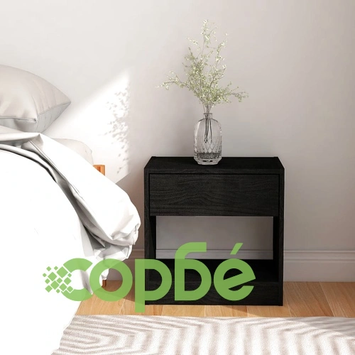 Нощно шкафче, черно, 40x31x40 см, борово дърво масив ➤ топ цена ➤ sorbe.bg