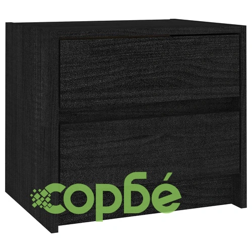 Нощно шкафче, черно, 40x30,5x35,5 см, борово дърво масив ➤ топ цена ➤ sorbe.bg