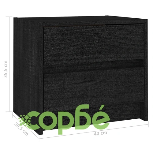 Нощно шкафче, черно, 40x30,5x35,5 см, борово дърво масив ➤ топ цена ➤ sorbe.bg
