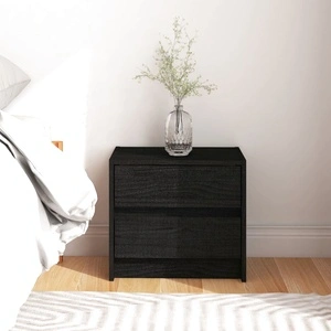 Нощно шкафче, черно, 40x30,5x35,5 см, борово дърво масив