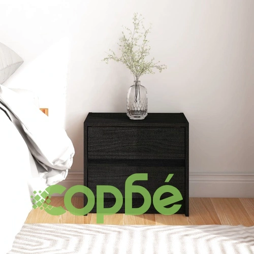 Нощно шкафче, черно, 40x30,5x35,5 см, борово дърво масив ➤ топ цена ➤ sorbe.bg