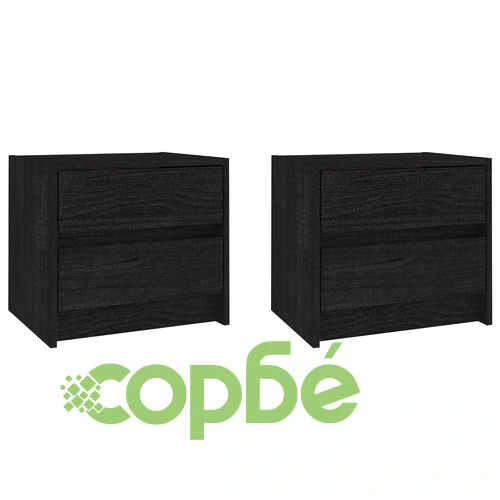Нощни шкафчета 2 бр черни 40x30,5x35,5 см борово дърво масив ➤ топ цена ➤ sorbe.bg