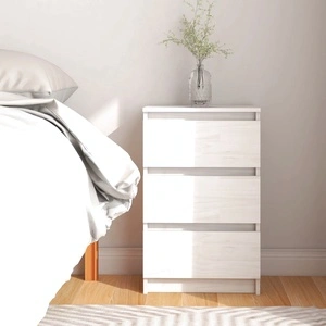 Нощно шкафче, бяло, 40x29,5x64 см, борово дърво масив