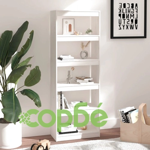 Библиотека/разделител за стая, бяла, 60x30x167,5 см, бор масив ➤ топ цена ➤ sorbe.bg