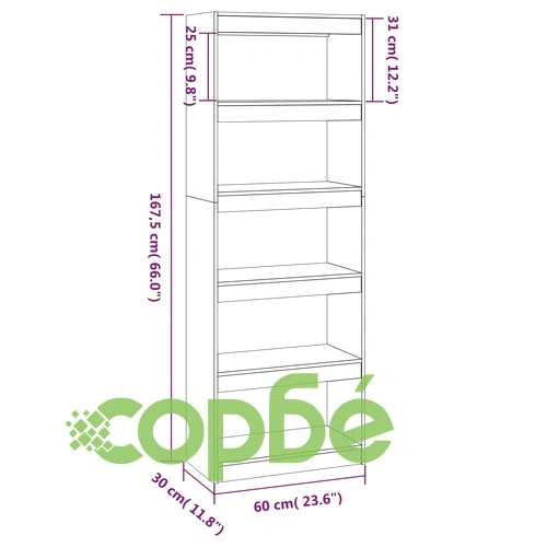 Библиотека/разделител за стая, бяла, 60x30x167,5 см, бор масив ➤ топ цена ➤ sorbe.bg