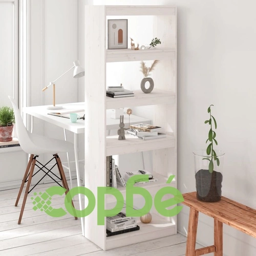 Библиотека/разделител за стая, бяла, 60x30x167,5 см, бор масив ➤ топ цена ➤ sorbe.bg