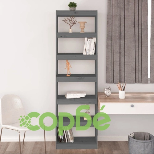 Библиотека/разделител за стая, сива, 60x30x199,5 см, бор масив ➤ топ цена ➤ sorbe.bg