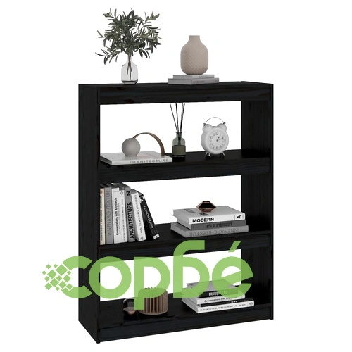 Библиотека/разделител за стая, черна, 80x30x103,5 см, бор масив ➤ топ цена ➤ sorbe.bg