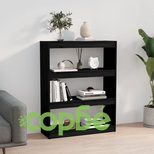 Библиотека/разделител за стая, черна, 80x30x103,5 см, бор масив ➤ топ цена ➤ sorbe.bg