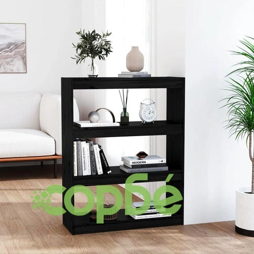 Библиотека/разделител за стая, черна, 80x30x103,5 см, бор масив ➤ топ цена ➤ sorbe.bg