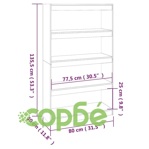 Библиотека/разделител за стая меденокафява 80x30x135,5 см бор ➤ топ цена ➤ sorbe.bg