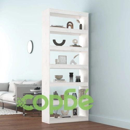 Библиотека/разделител за стая, бяла, 80x30x199,5 см, бор масив ➤ топ цена ➤ sorbe.bg