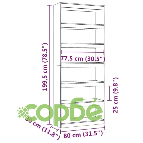 Библиотека/разделител за стая, сива, 80x30x199,5 см, бор масив ➤ топ цена ➤ sorbe.bg