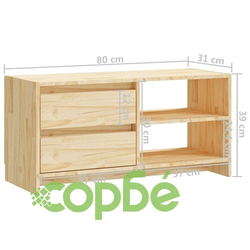 ТВ шкаф, 80x31x39 см, борово дърво масив ➤ топ цена ➤ sorbe.bg