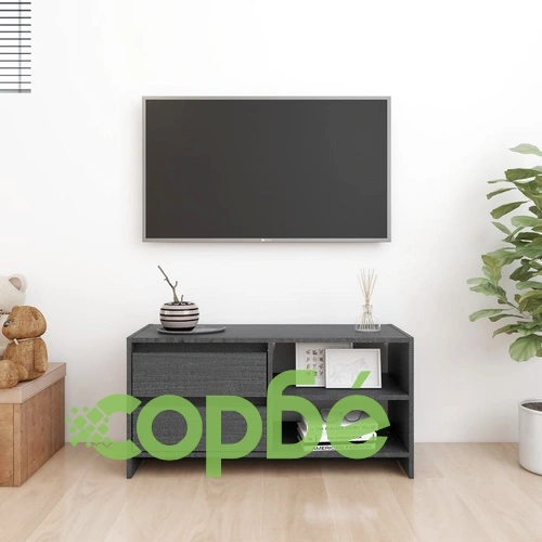 ТВ шкаф, сив, 80x31x39 см, борово дърво масив ➤ топ цена ➤ sorbe.bg