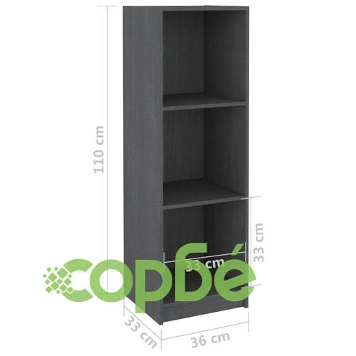 Библиотека/разделител за стая, сива, 36x33x110 см, бор масив ➤ топ цена ➤ sorbe.bg