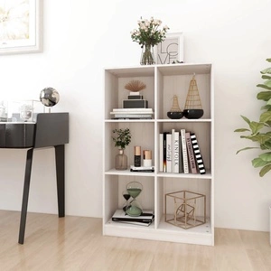 Библиотека, бяла, 70x33x110 см, борово дърво масив